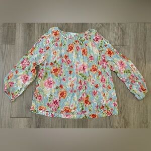 J. Jill Blouse, Blue/Pink Floral Design, 2X